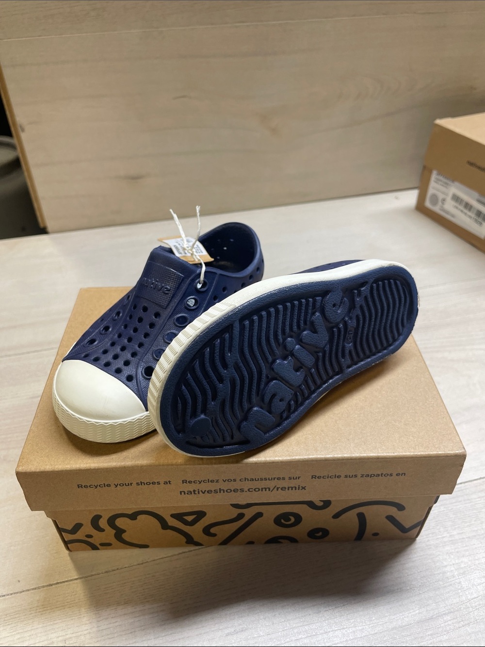 Native Kids Water Shoe in Navy and White #538